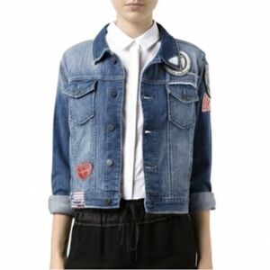Siwy Distressed Jean Jacket With Vintage Inspired Patches Small Great Condition!